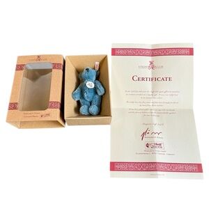 Steiff Club Bear 1998 Miniature Articulated Posable Toy Plush Vtg Blue Mohair